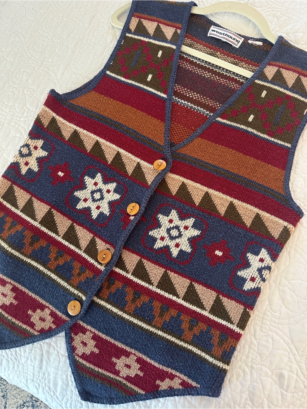 Westbound Southwestern Geometric Patterned Button Vest